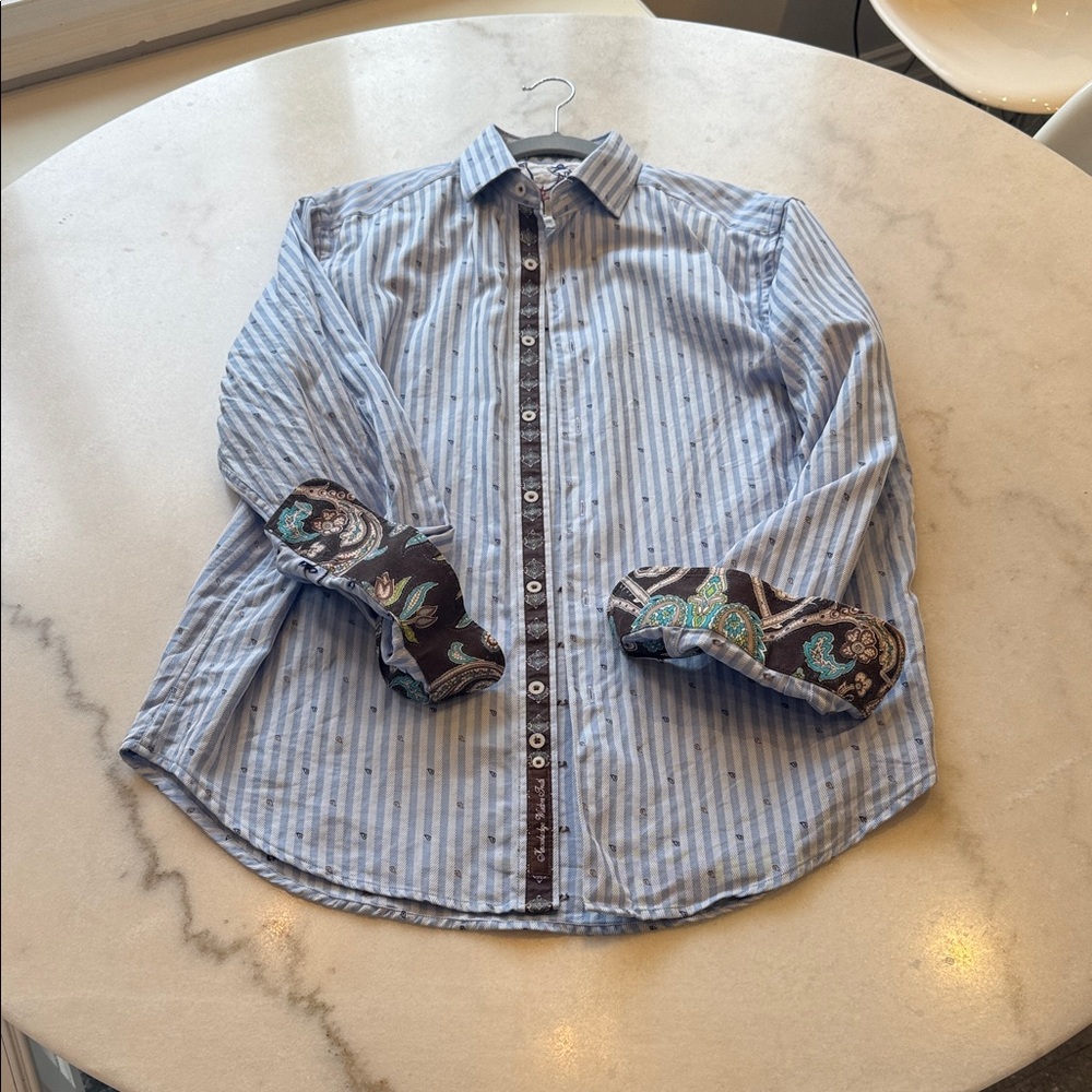 Robert Graham Light Blue Striped Button-Down with Paisley cuffs